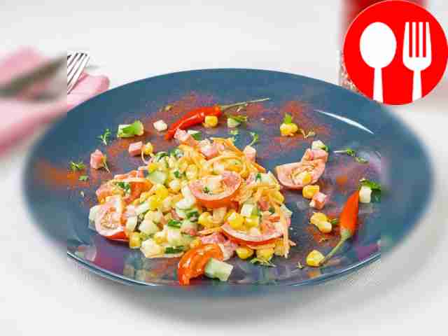 Salad with Korean carrots and sausage