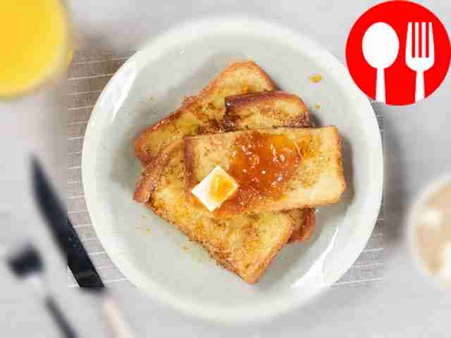 Serve egg-wrapped bread with a cup of cocoa...