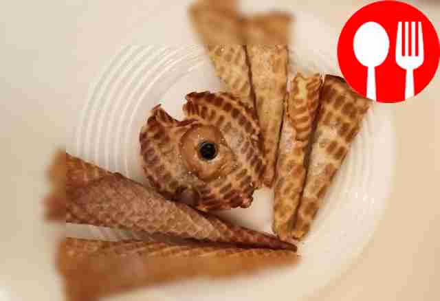 Fluffy waffles stuffed with boiled condensed milk