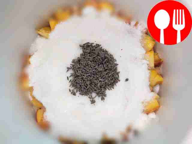 Cut the peaches into small cubes. Place in a...