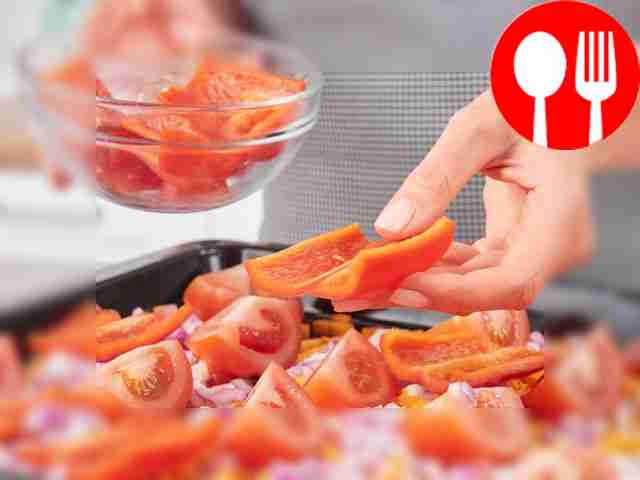 Roast and chop the vegetables. Grease a baking...