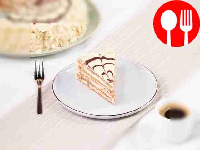 Place a piece of cake on a dessert plate and...