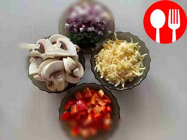 Cut into cubes: peeled red onion and bell...