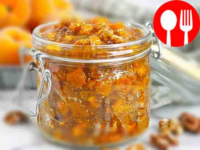 Homemade apricot confiture with walnuts