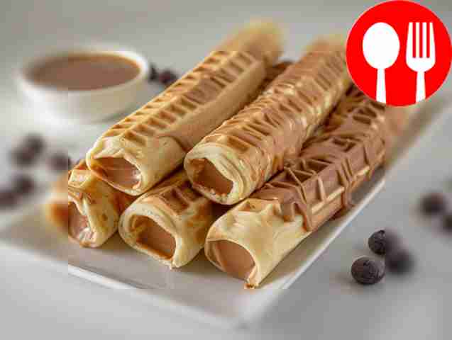 Homemade waffle rolls with boiled condensed milk