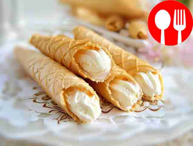 Delicate waffles with filling cream