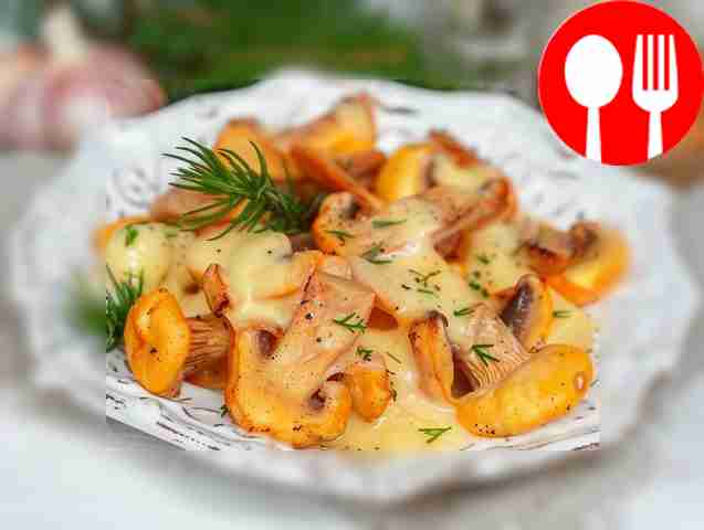 Tender chanterelles with cheese