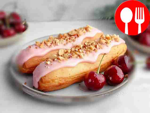 Fragrant eclairs with cherries