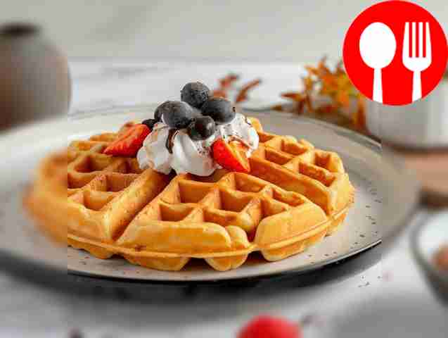 Homemade waffles with sour cream