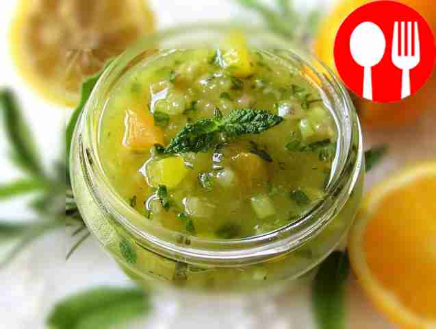 Unusual cucumber jam with orange and lemon