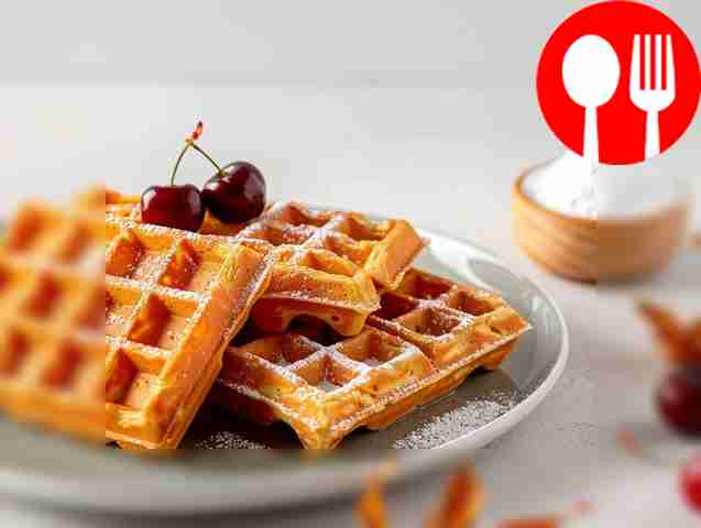 Delicious curd waffles in a waffle iron