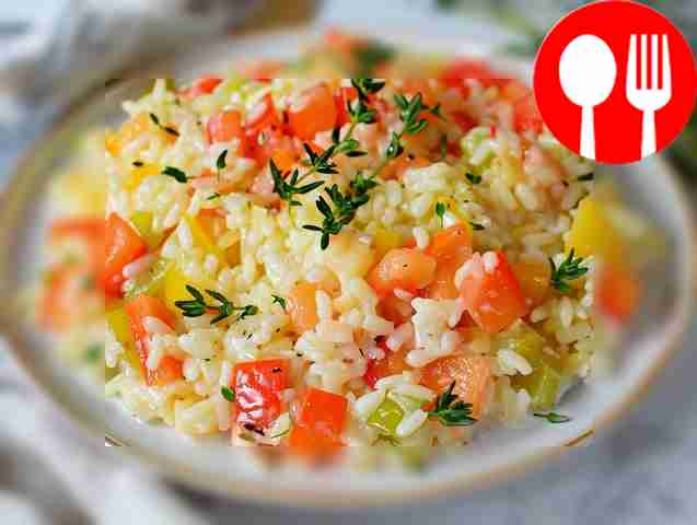 Light risotto with cream and bell pepper