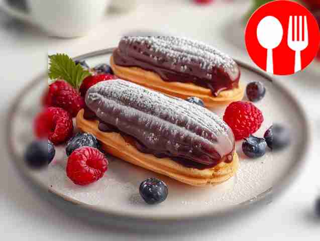 Airy eclairs with chocolate glaze