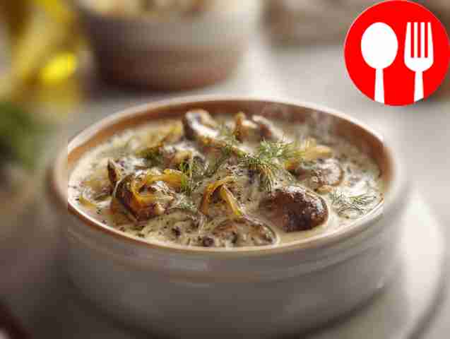Tender boletus in creamy sauce