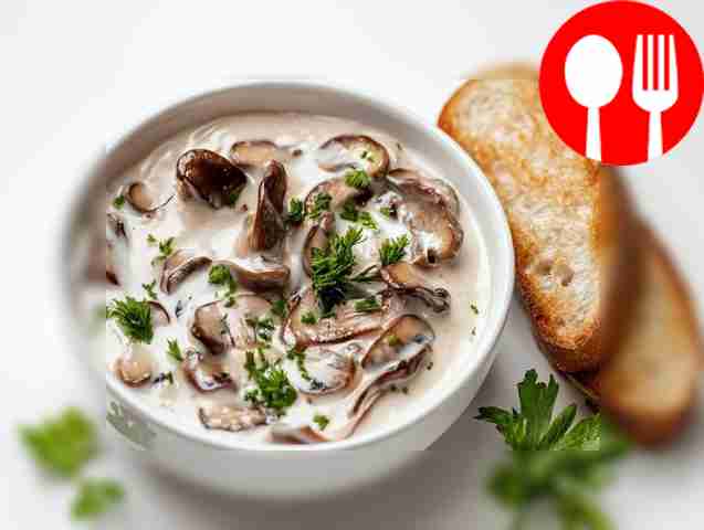 Hearty boletus mushrooms in sour cream