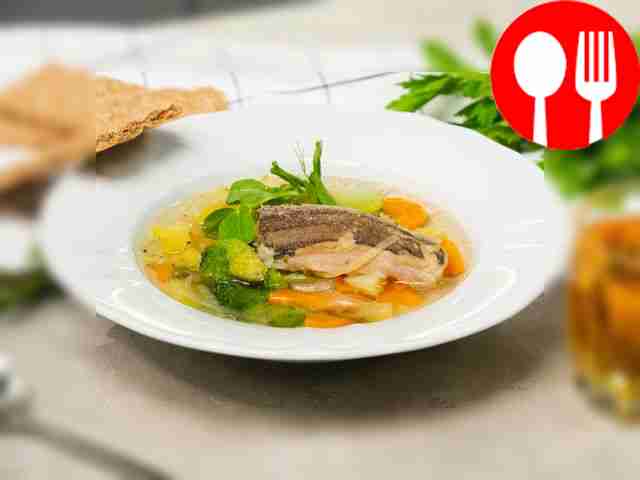 Diet fish soup with broccoli