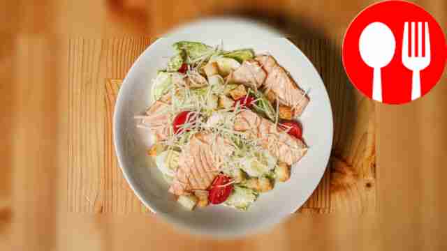 Caesar salad with seared salmon
