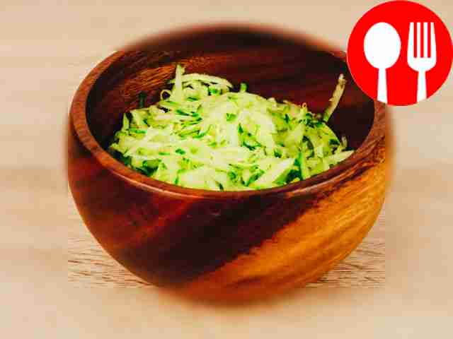 Peel the cucumber, grate it and add to the potatoes.