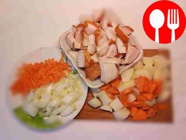 Boil the ham in salted water, remove and let...