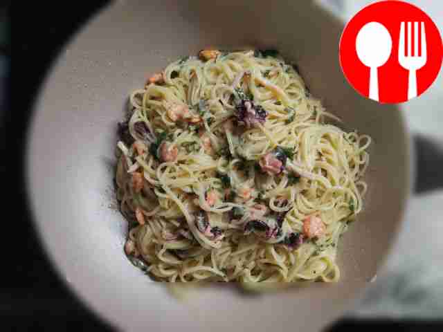 Seafood in a frying pan