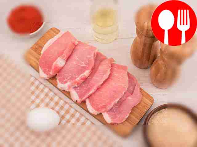 Strip the pork of films and veins, rinse with...