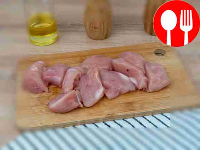 Cut the chicken breast into equal portion pieces.