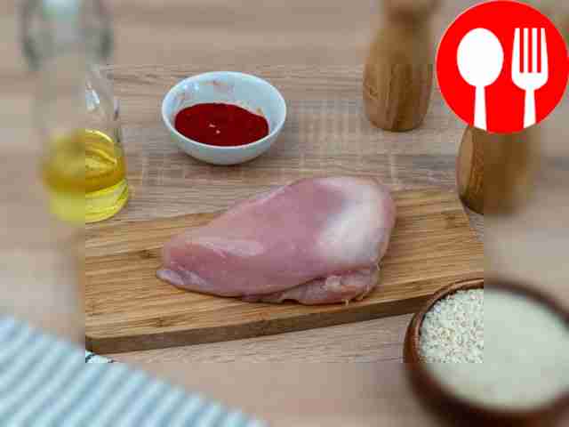 Rinse the chicken breast and pat dry with...
