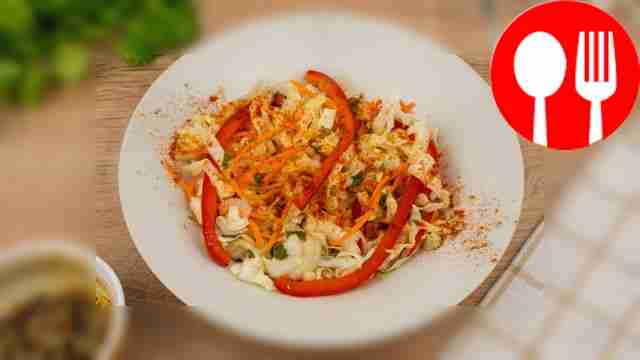 Before serving, drain the salad from the...