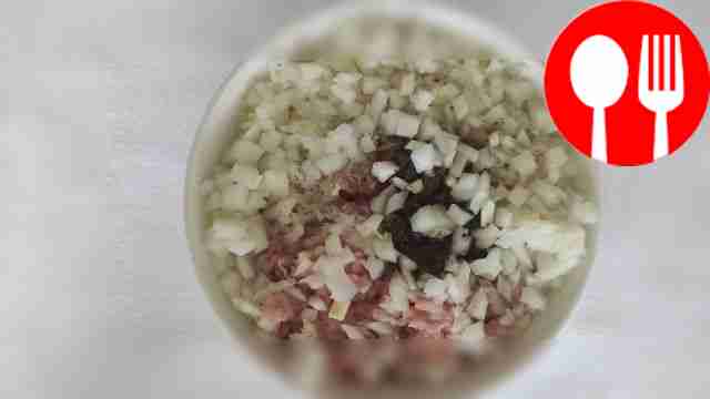 Add chopped onion to the chopped meat. Salt,...