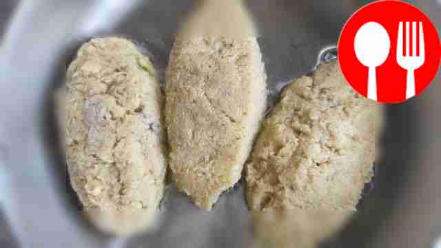 Form potato cakes and add meat filling to...