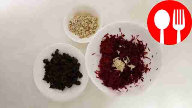 Remove the skin from the beets and grate them...