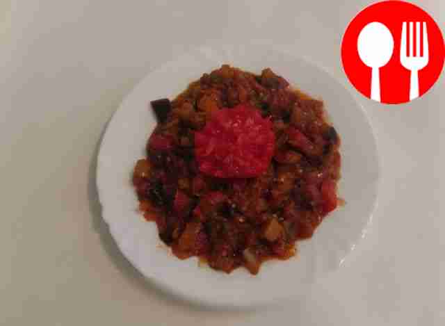 Summer saute of eggplants, peppers and tomatoes