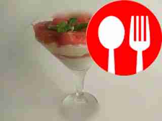 Delicate curd dessert with watermelon and honey