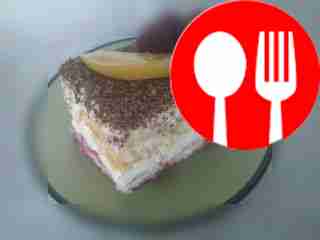 Light tiramisu with a layer of fruit, decorate...