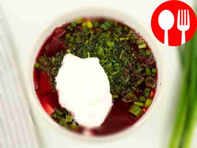 Season the soup with sour cream and add chopped dill.