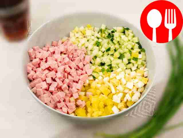 Combine chopped potatoes, radishes, eggs,...