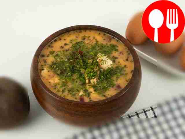 Beetroot soup with chicken and egg