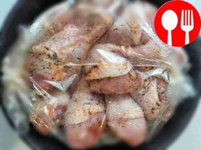 Rub the chicken with spices. Place it on top...