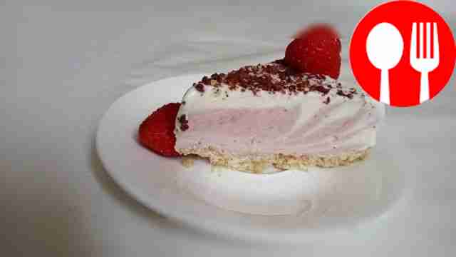 Bright ice cream cake with strawberries