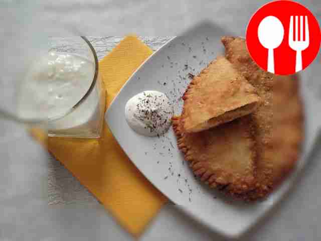 Unusual Greek-style cheburek with cognac (chir-chir)