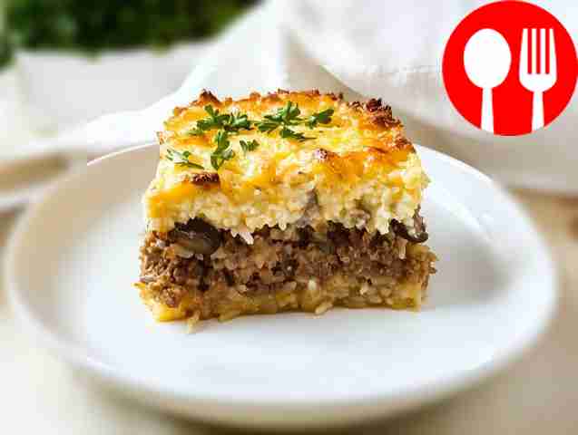 Аппетитный рисовый гратен с грибами