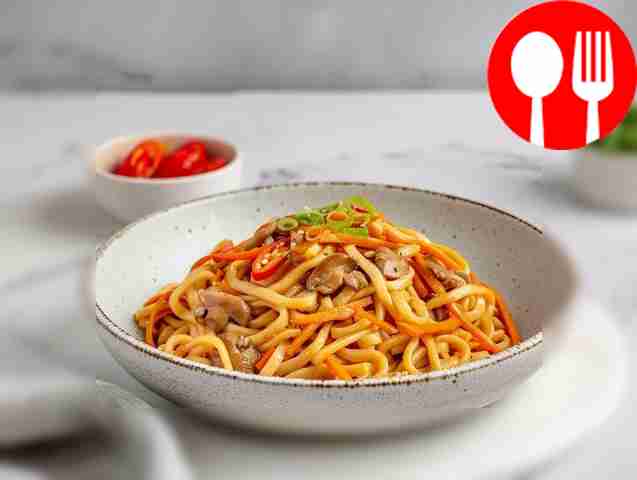 Udon with oyster mushrooms