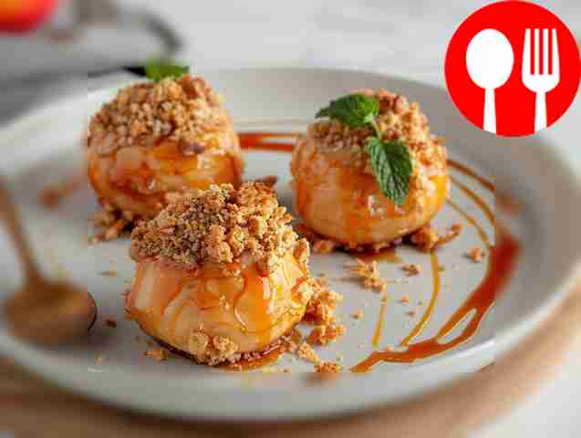 Caramel apples in waffle crumbs