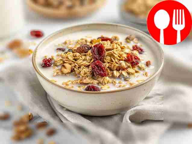 Nutritious granola with milk