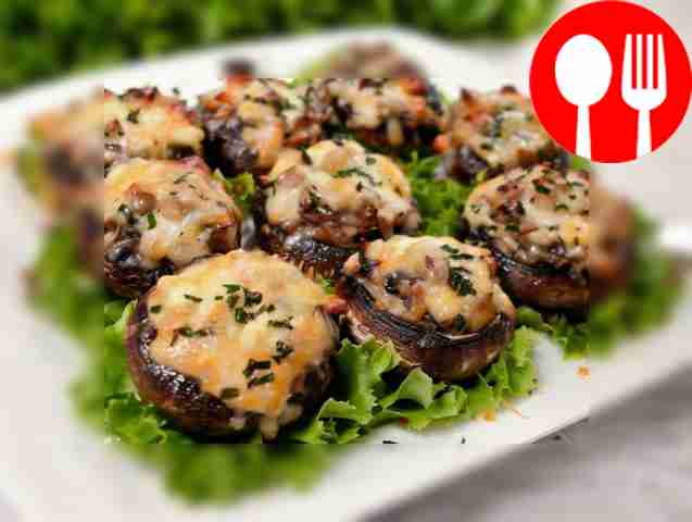 Juicy stuffed champignons in the microwave