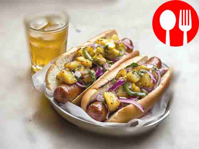 Гавайский хот-дог с пряным жареным ананасом